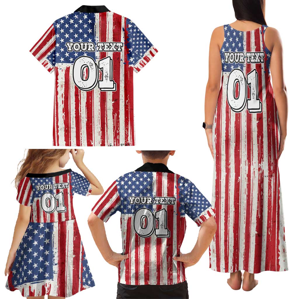 Personalized Motocross Rider Family Matching Tank Maxi Dress and Hawaiian Shirt with American Flag and Thin Blue Line Pattern - Wonder Print Shop
