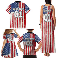 Personalized Motocross Rider Family Matching Tank Maxi Dress and Hawaiian Shirt with American Flag and Thin Blue Line Pattern - Wonder Print Shop