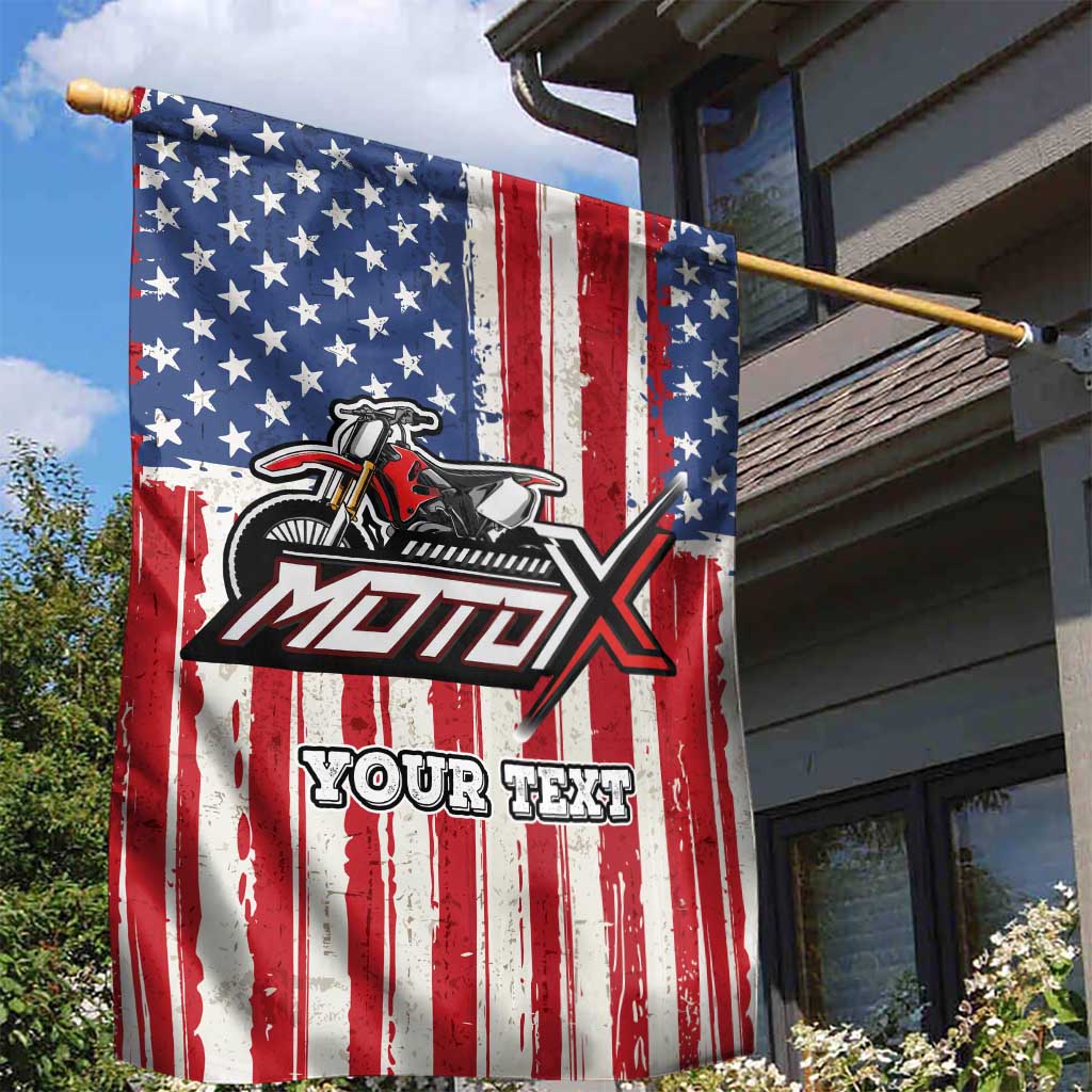 Personalized Motocross Rider Garden Flag with American Flag and Thin Blue Line Pattern - Wonder Print Shop