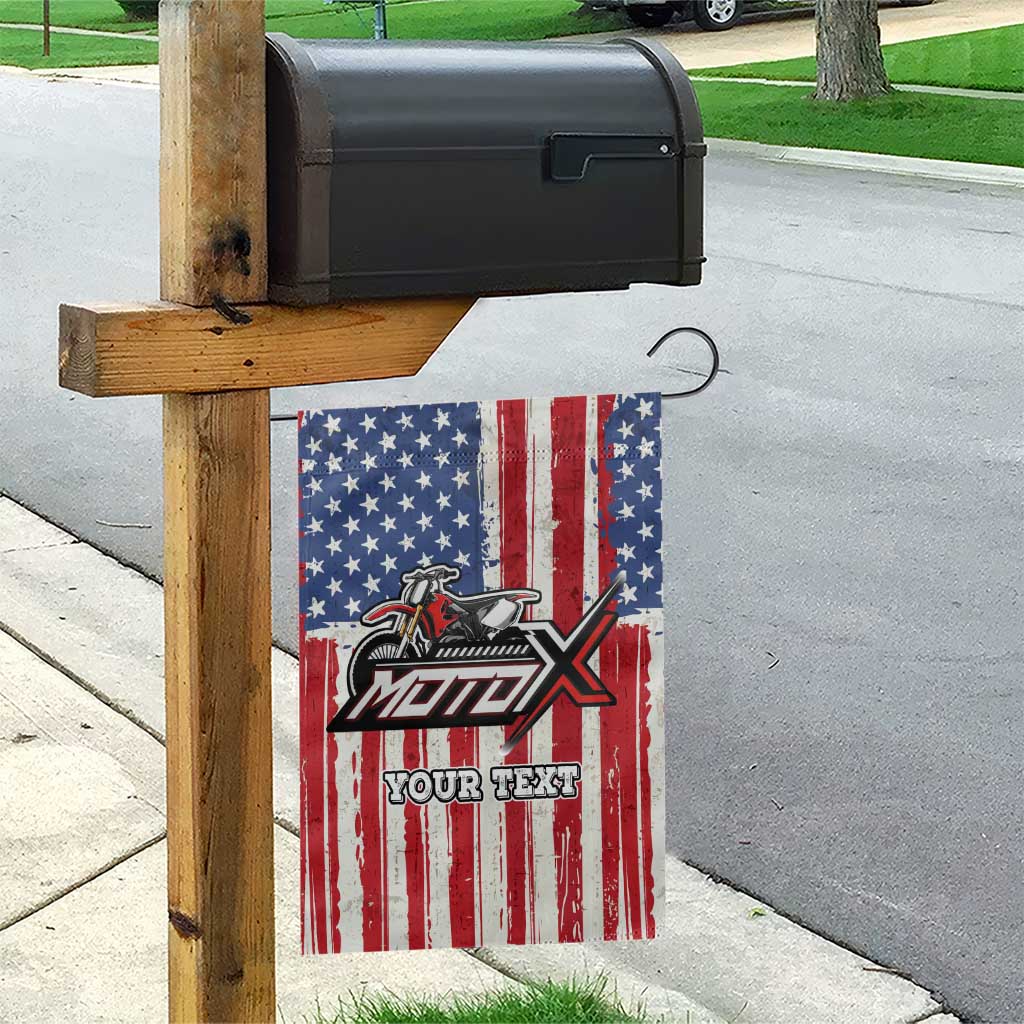 Personalized Motocross Rider Garden Flag with American Flag and Thin Blue Line Pattern - Wonder Print Shop