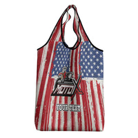 Personalized Motocross Rider Grocery Bag with American Flag and Thin Blue Line Pattern - Wonder Print Shop