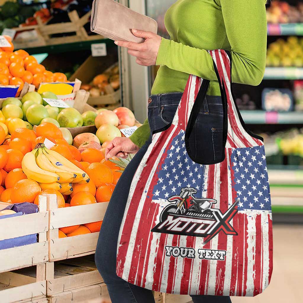 Personalized Motocross Rider Grocery Bag with American Flag and Thin Blue Line Pattern - Wonder Print Shop