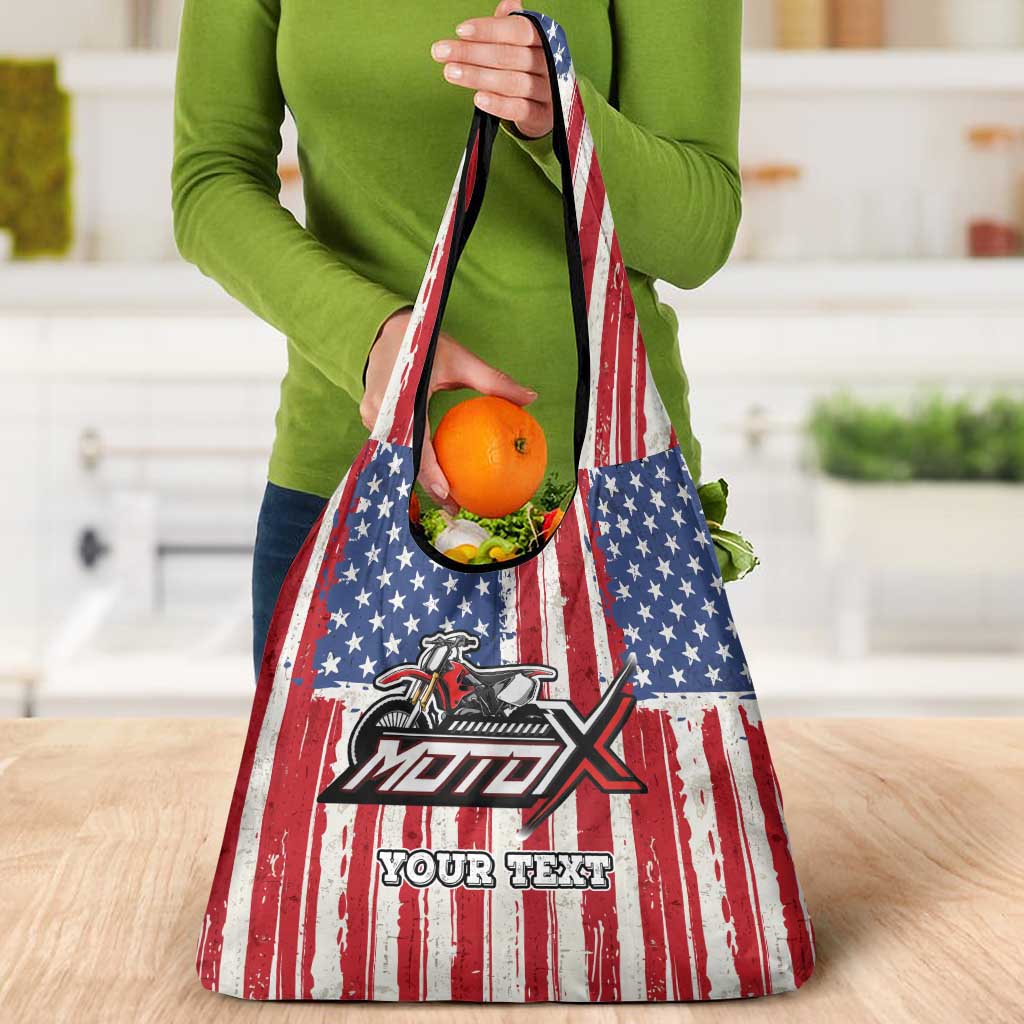 Personalized Motocross Rider Grocery Bag with American Flag and Thin Blue Line Pattern - Wonder Print Shop