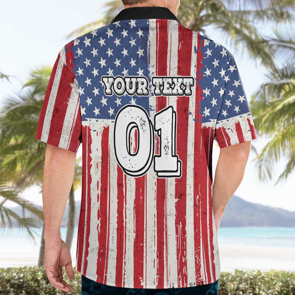 Personalized Motocross Rider Hawaiian Shirt with American Flag and Thin Blue Line Pattern - Wonder Print Shop