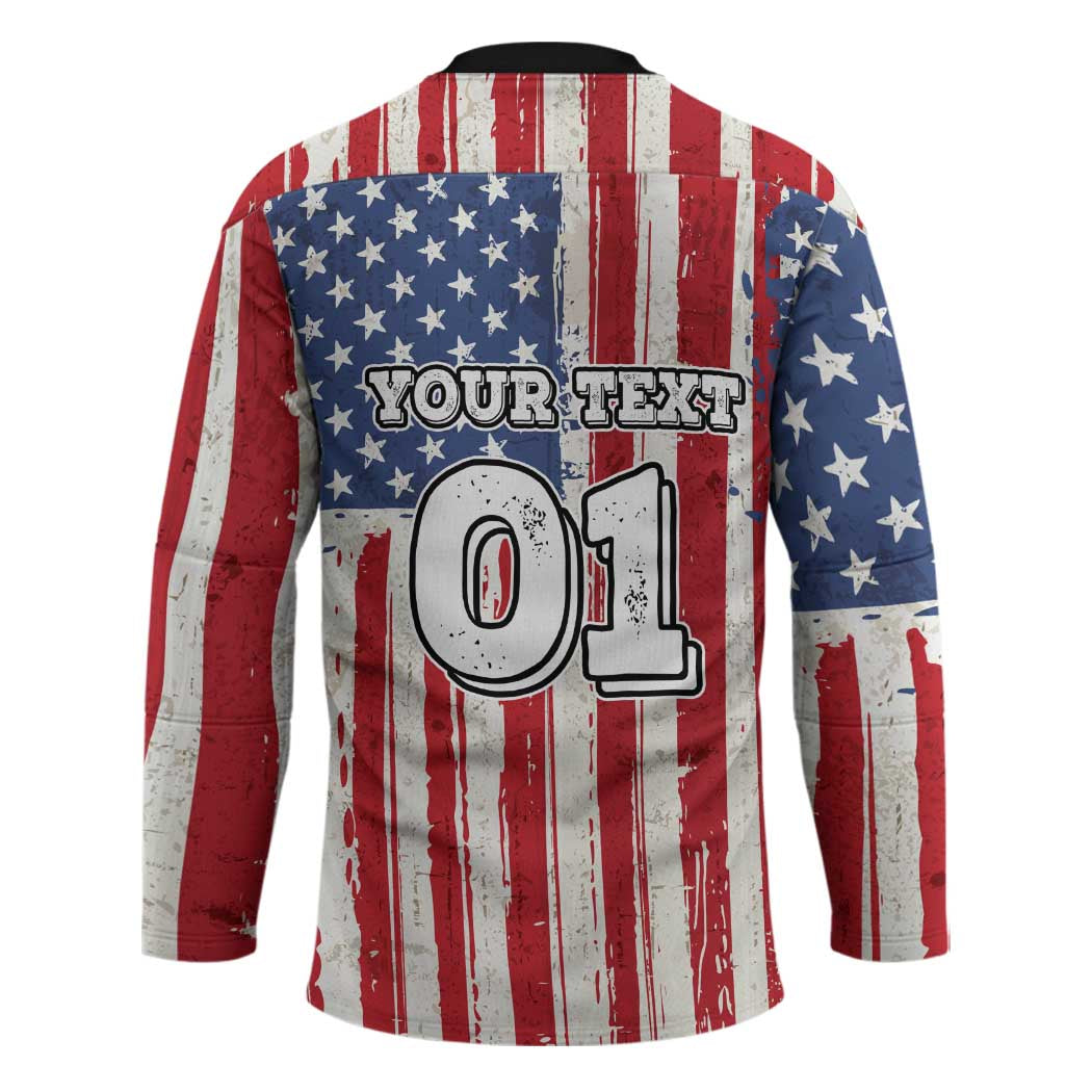 Personalized Motocross Rider Hockey Jersey with American Flag and Thin Blue Line Pattern - Wonder Print Shop