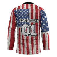 Personalized Motocross Rider Hockey Jersey with American Flag and Thin Blue Line Pattern - Wonder Print Shop