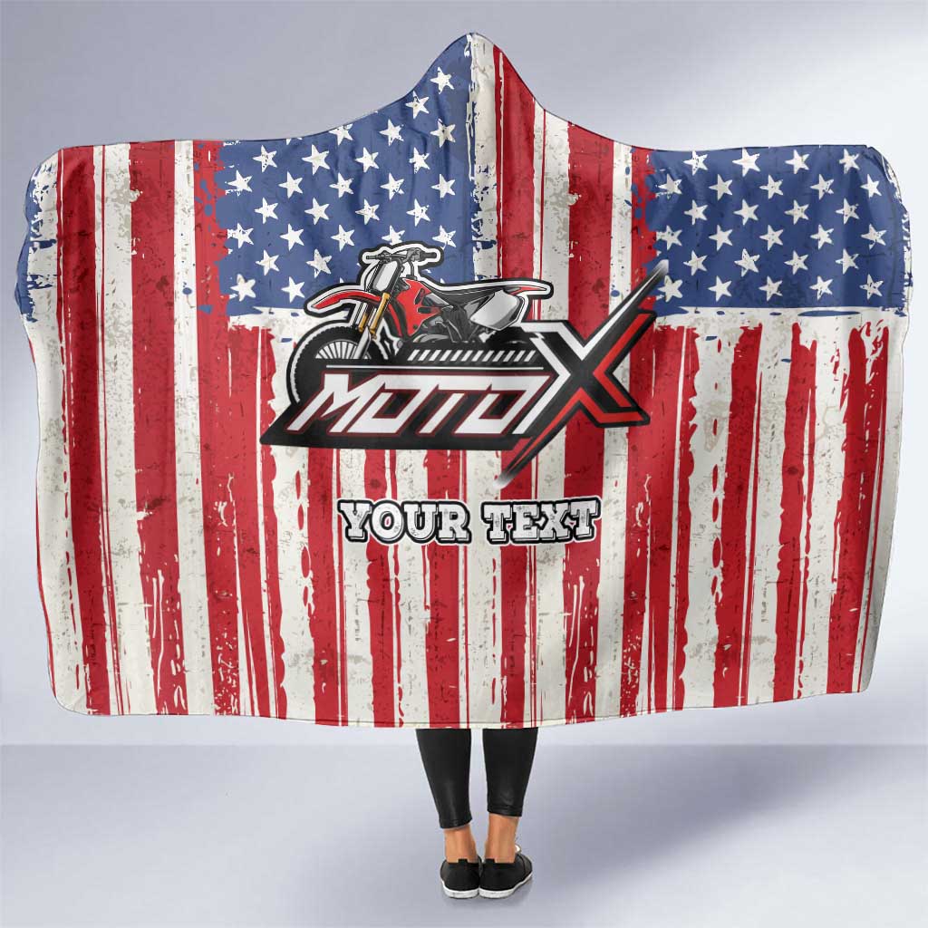 Personalized Motocross Rider Hooded Blanket with American Flag and Thin Blue Line Pattern - Wonder Print Shop