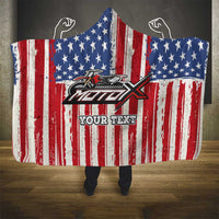 Personalized Motocross Rider Hooded Blanket with American Flag and Thin Blue Line Pattern - Wonder Print Shop