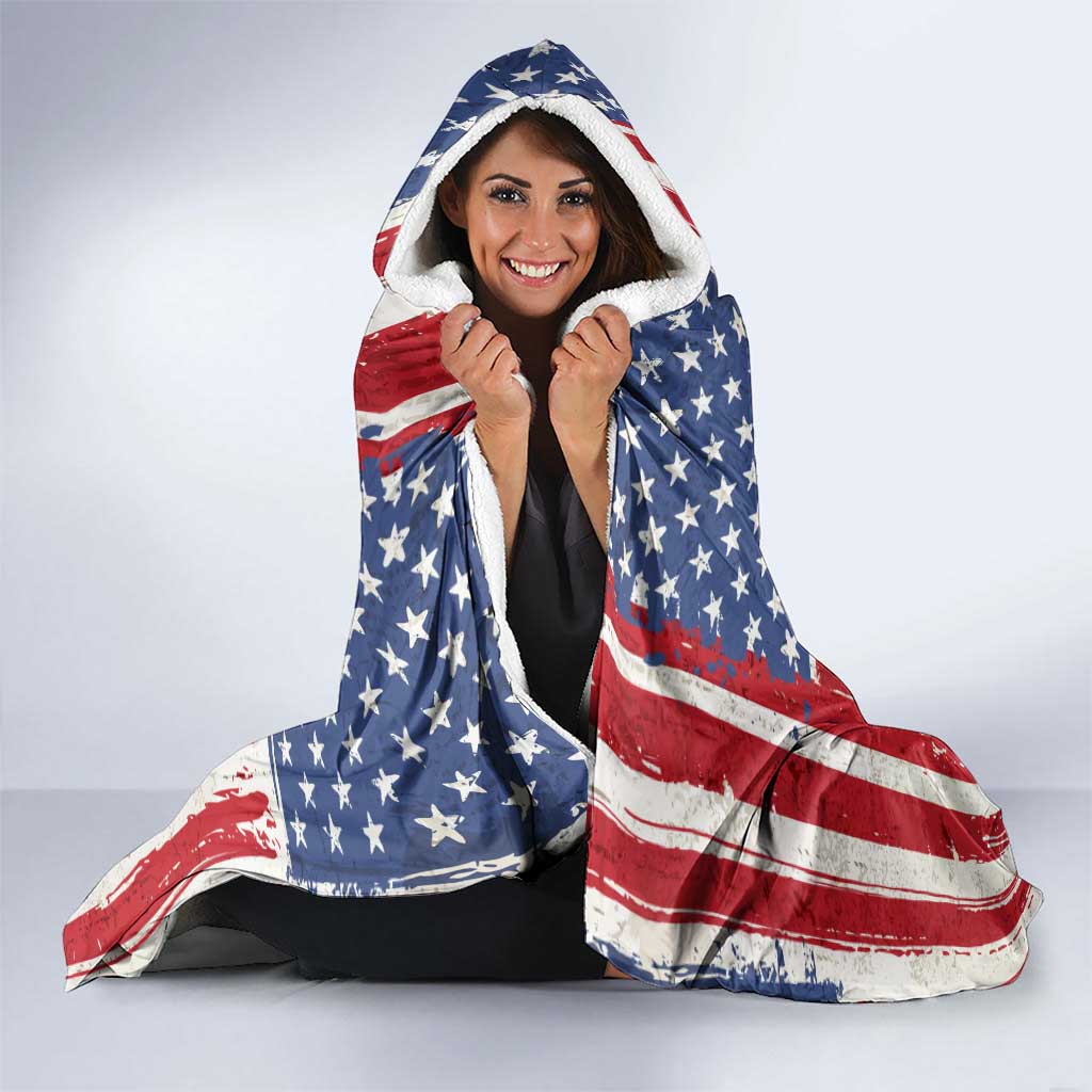 Personalized Motocross Rider Hooded Blanket with American Flag and Thin Blue Line Pattern - Wonder Print Shop