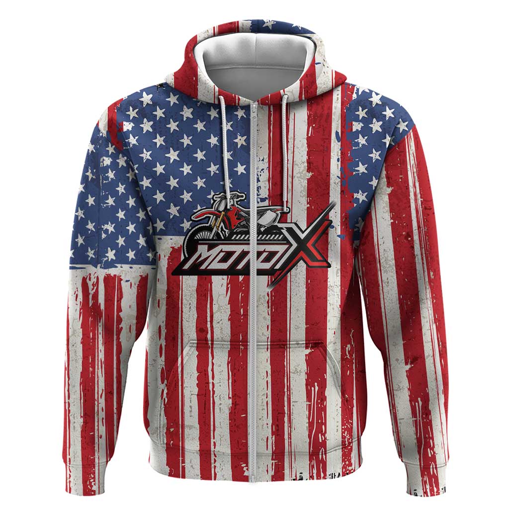 Personalized Motocross Rider Hoodie with American Flag and Thin Blue Line Pattern - Wonder Print Shop