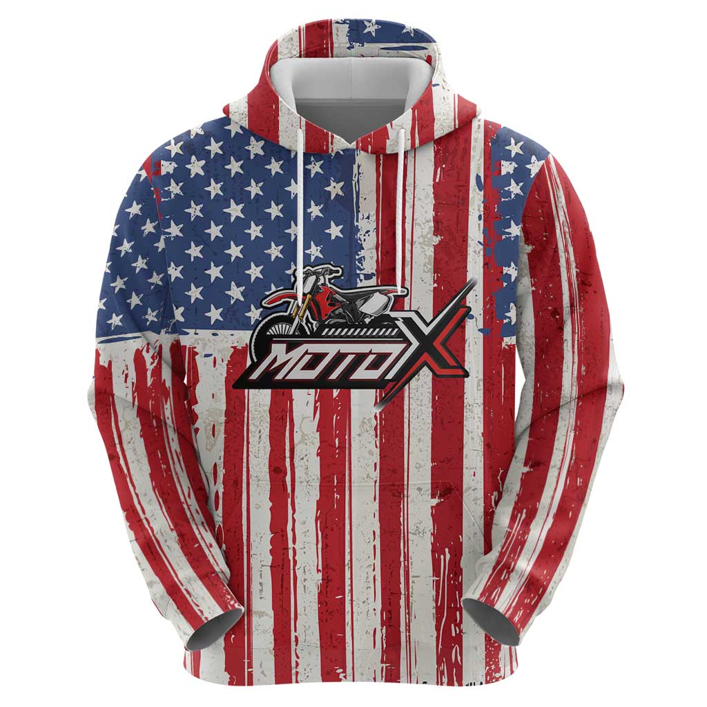 Personalized Motocross Rider Hoodie with American Flag and Thin Blue Line Pattern - Wonder Print Shop