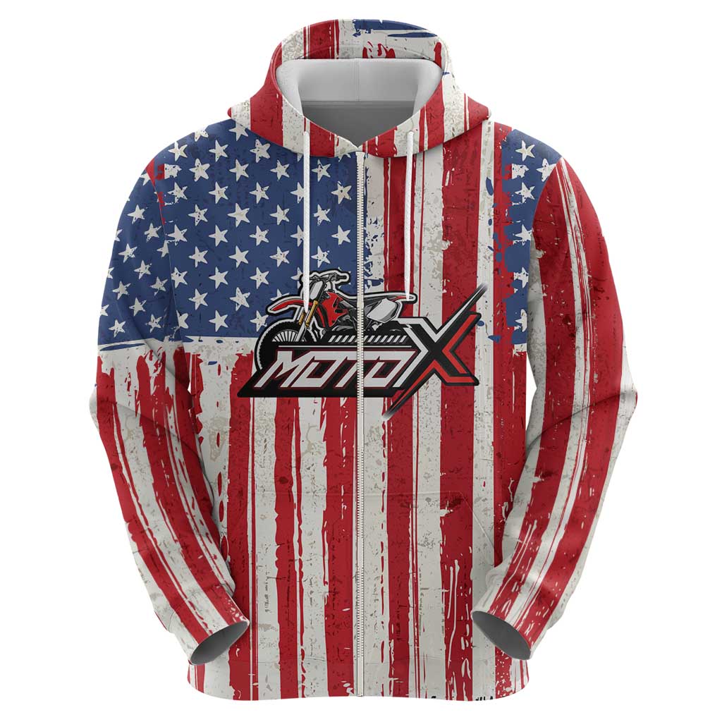 Personalized Motocross Rider Hoodie with American Flag and Thin Blue Line Pattern - Wonder Print Shop