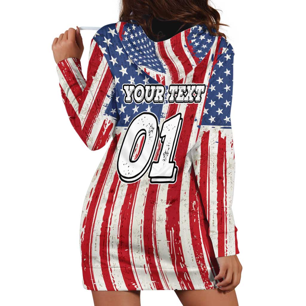 Personalized Motocross Rider Hoodie Dress with American Flag and Thin Blue Line Pattern - Wonder Print Shop