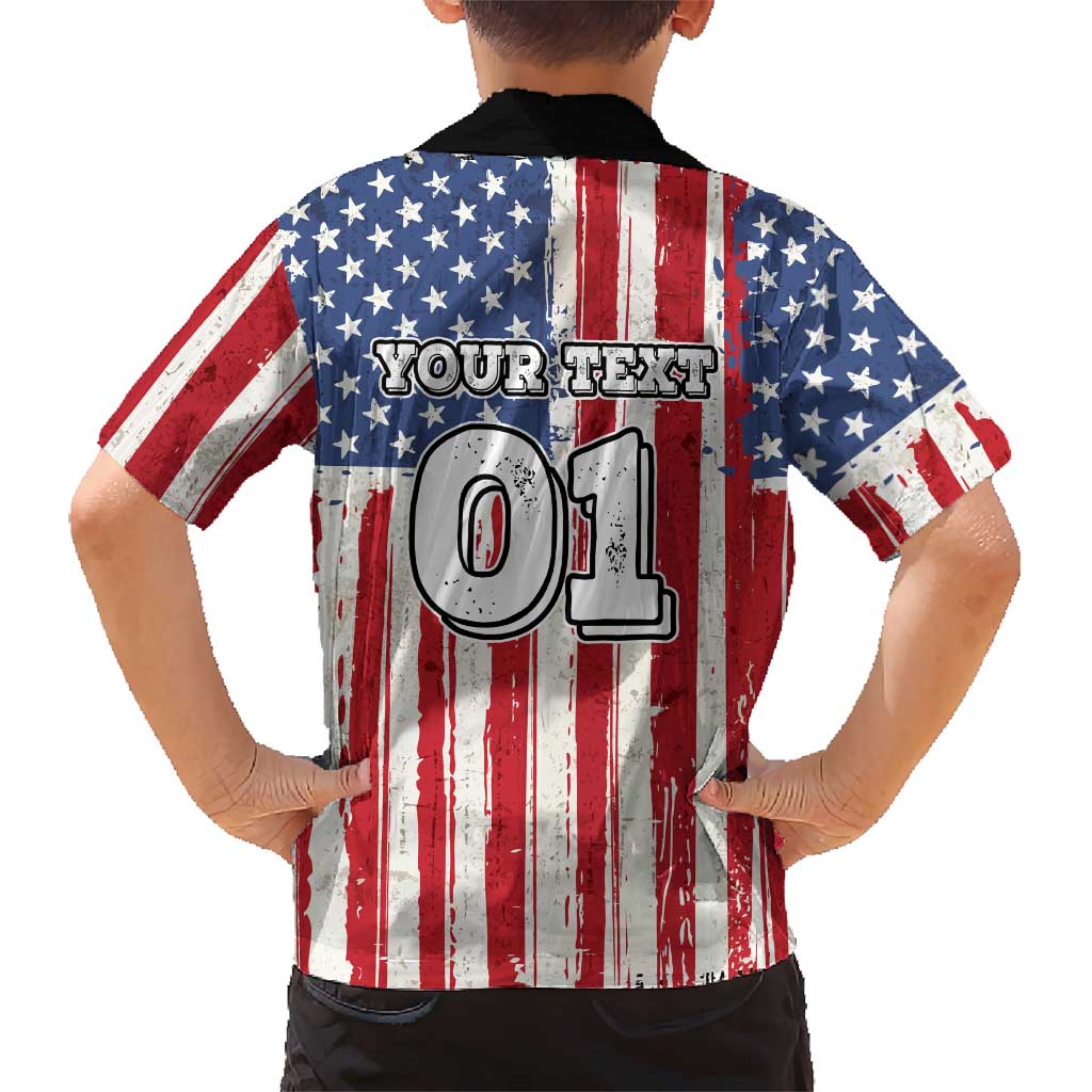 Personalized Motocross Rider Kid Hawaiian Shirt with American Flag and Thin Blue Line Pattern - Wonder Print Shop