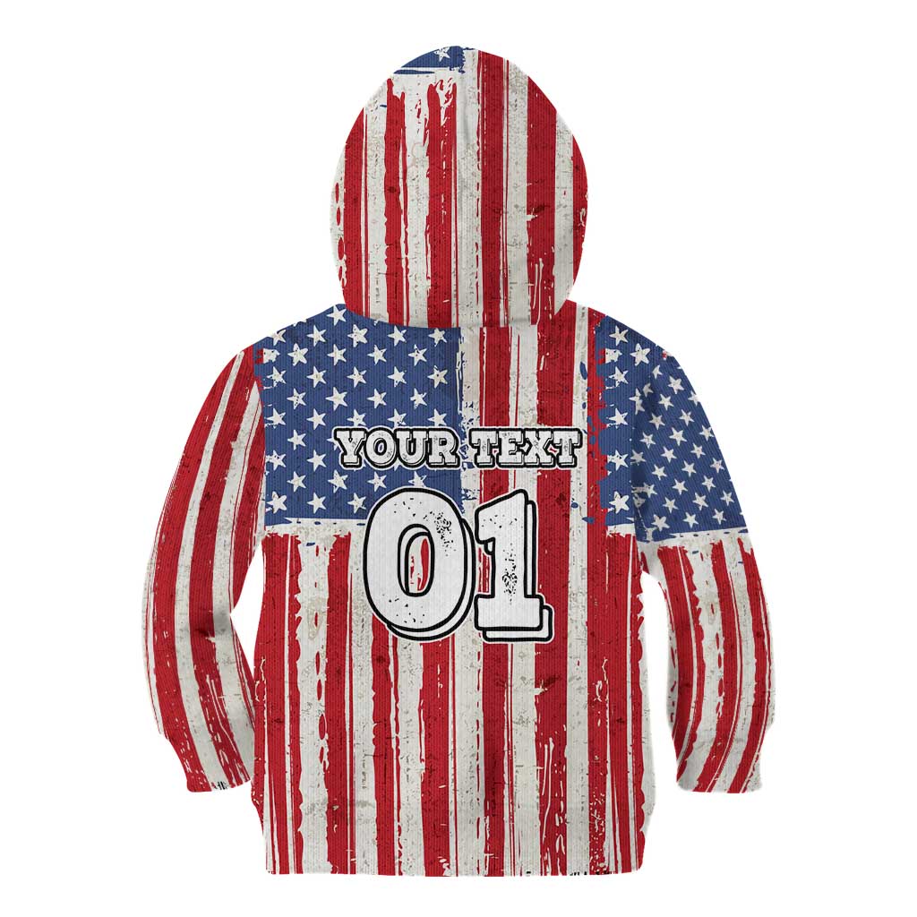 Personalized Motocross Rider Kid Hoodie with American Flag and Thin Blue Line Pattern - Wonder Print Shop