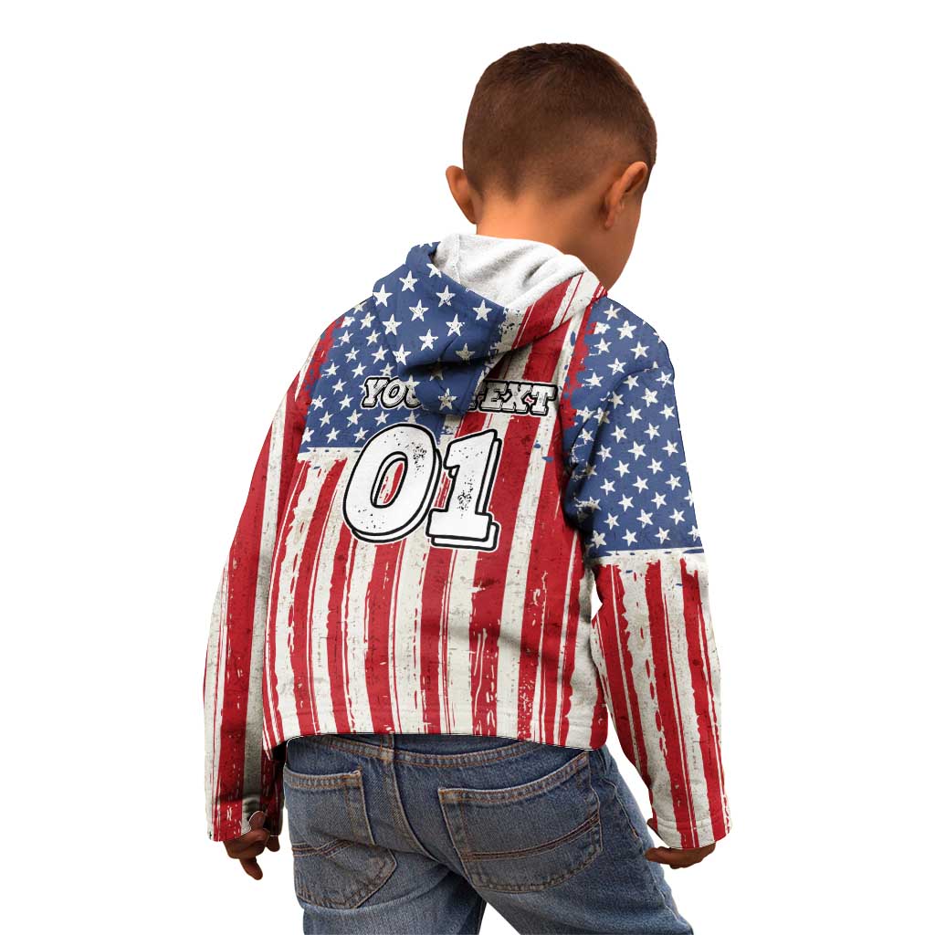Personalized Motocross Rider Kid Hoodie with American Flag and Thin Blue Line Pattern - Wonder Print Shop
