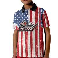 Personalized Motocross Rider Kid Polo Shirt with American Flag and Thin Blue Line Pattern - Wonder Print Shop