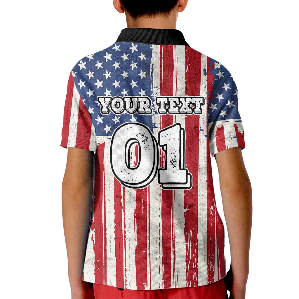 Personalized Motocross Rider Kid Polo Shirt with American Flag and Thin Blue Line Pattern - Wonder Print Shop