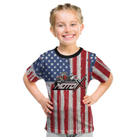 Personalized Motocross Rider Kid T Shirt with American Flag and Thin Blue Line Pattern - Wonder Print Shop