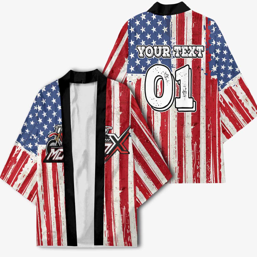 Personalized Motocross Rider Kimono with American Flag and Thin Blue Line Pattern - Wonder Print Shop