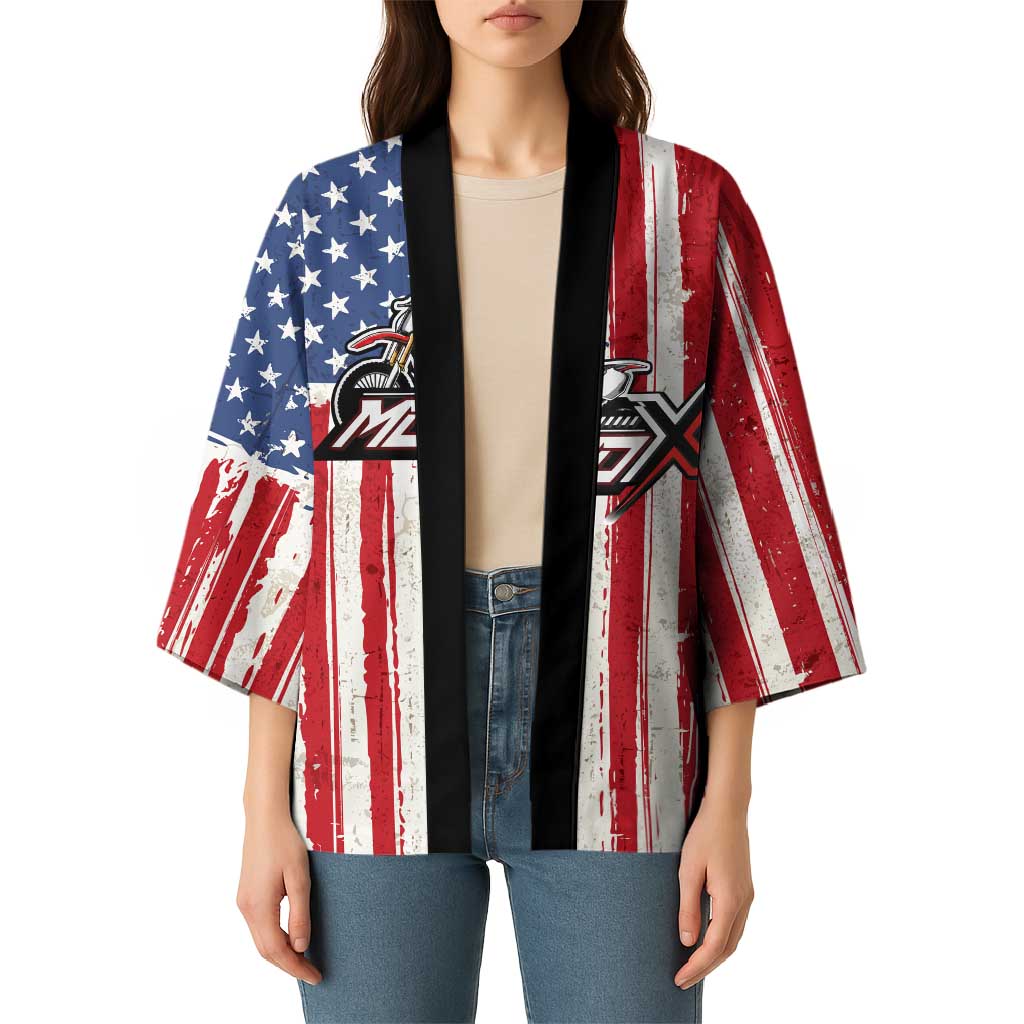 Personalized Motocross Rider Kimono with American Flag and Thin Blue Line Pattern - Wonder Print Shop