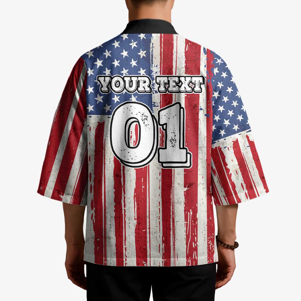 Personalized Motocross Rider Kimono with American Flag and Thin Blue Line Pattern - Wonder Print Shop
