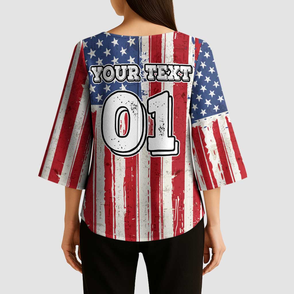 Personalized Motocross Rider Kimono Sleeve Blouse with American Flag and Thin Blue Line Pattern - Wonder Print Shop