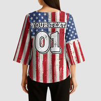 Personalized Motocross Rider Kimono Sleeve Blouse with American Flag and Thin Blue Line Pattern - Wonder Print Shop