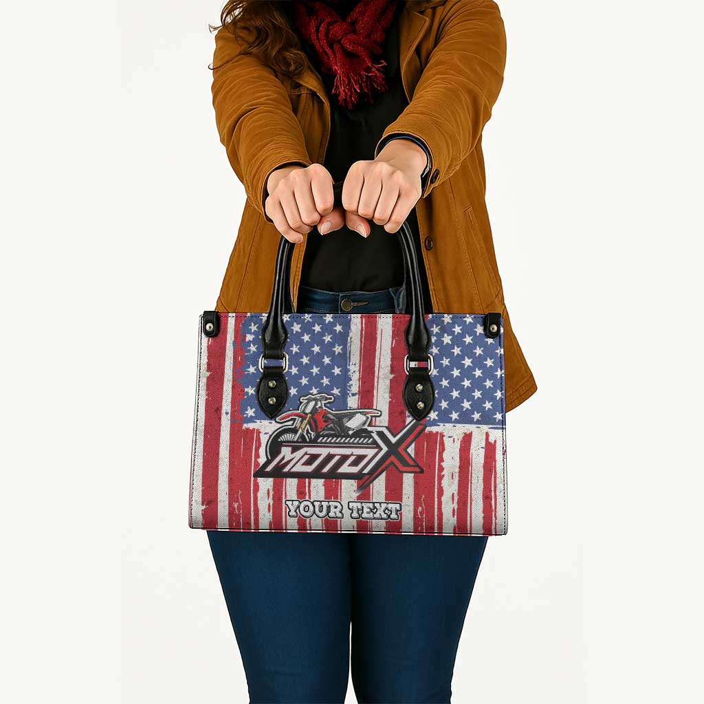Personalized Motocross Rider Leather Bag with American Flag and Thin Blue Line Pattern - Wonder Print Shop