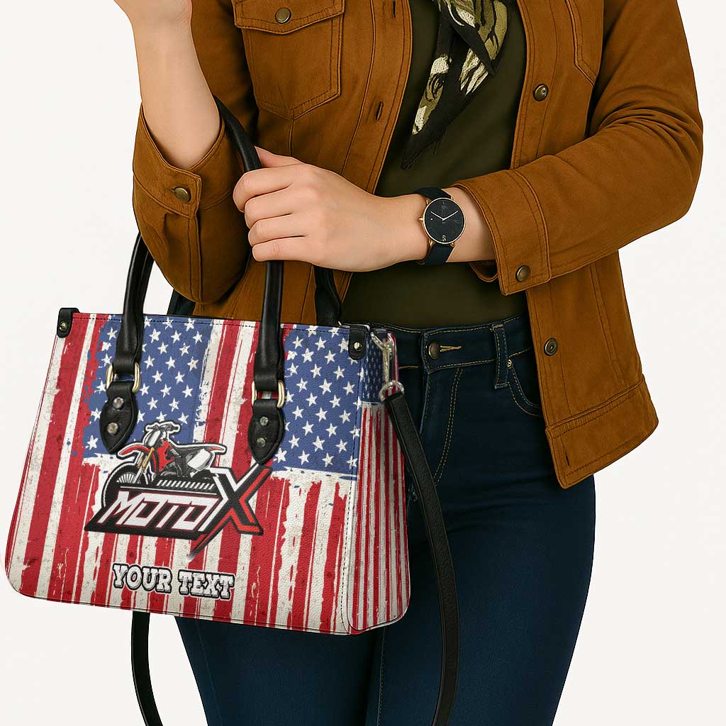 Personalized Motocross Rider Leather Bag with American Flag and Thin Blue Line Pattern - Wonder Print Shop