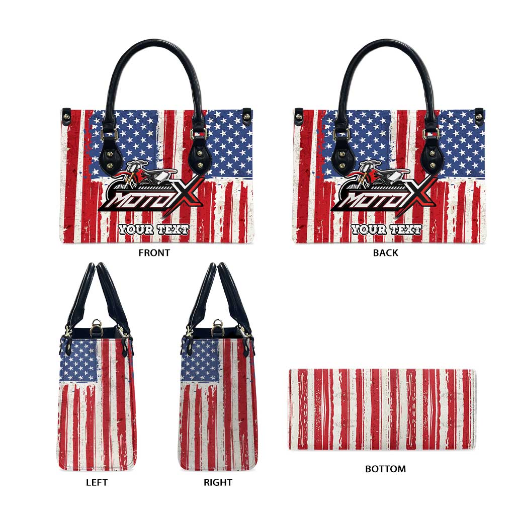 Personalized Motocross Rider Leather Bag with American Flag and Thin Blue Line Pattern - Wonder Print Shop