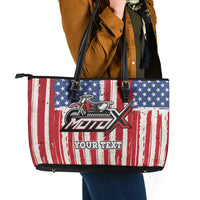 Personalized Motocross Rider Leather Tote Bag with American Flag and Thin Blue Line Pattern - Wonder Print Shop