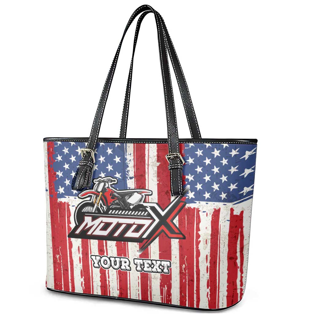 Personalized Motocross Rider Leather Tote Bag with American Flag and Thin Blue Line Pattern - Wonder Print Shop