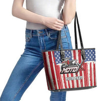 Personalized Motocross Rider Leather Tote Bag with American Flag and Thin Blue Line Pattern - Wonder Print Shop