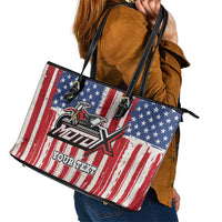 Personalized Motocross Rider Leather Tote Bag with American Flag and Thin Blue Line Pattern - Wonder Print Shop
