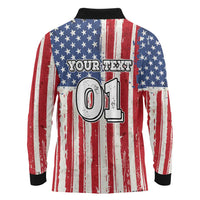 Personalized Motocross Rider Long Sleeve Polo Shirt with American Flag and Thin Blue Line Pattern - Wonder Print Shop