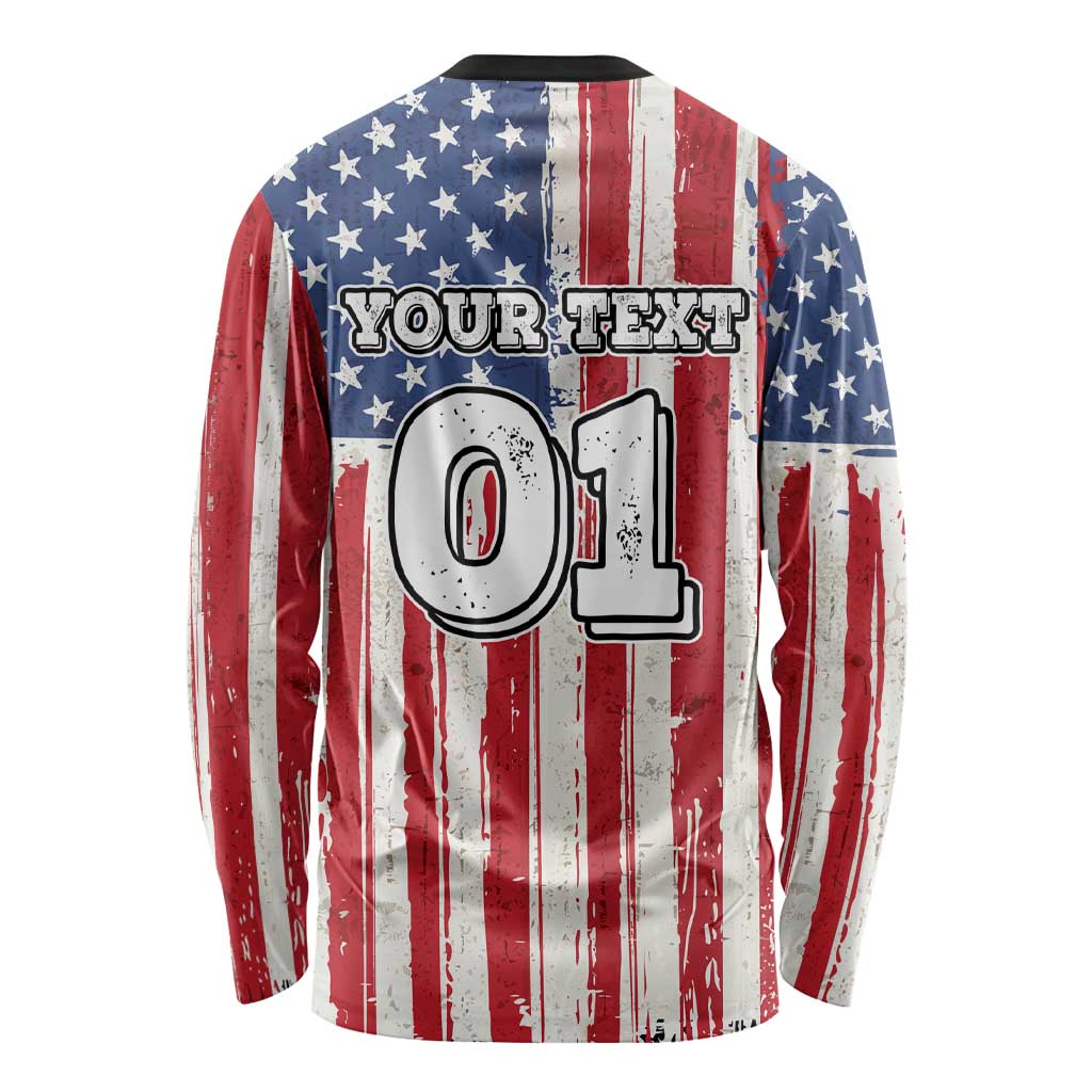 Personalized Motocross Rider Long Sleeve Shirt with American Flag and Thin Blue Line Pattern - Wonder Print Shop