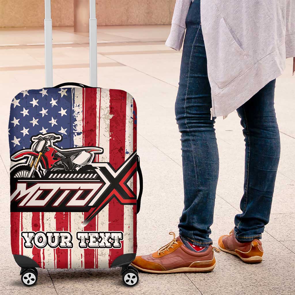 Personalized Motocross Rider Luggage Cover with American Flag and Thin Blue Line Pattern - Wonder Print Shop