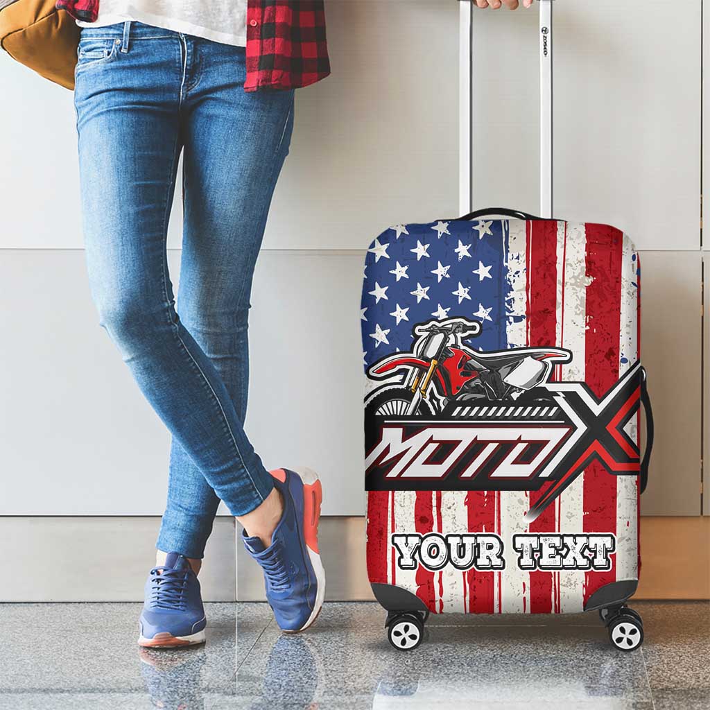Personalized Motocross Rider Luggage Cover with American Flag and Thin Blue Line Pattern - Wonder Print Shop