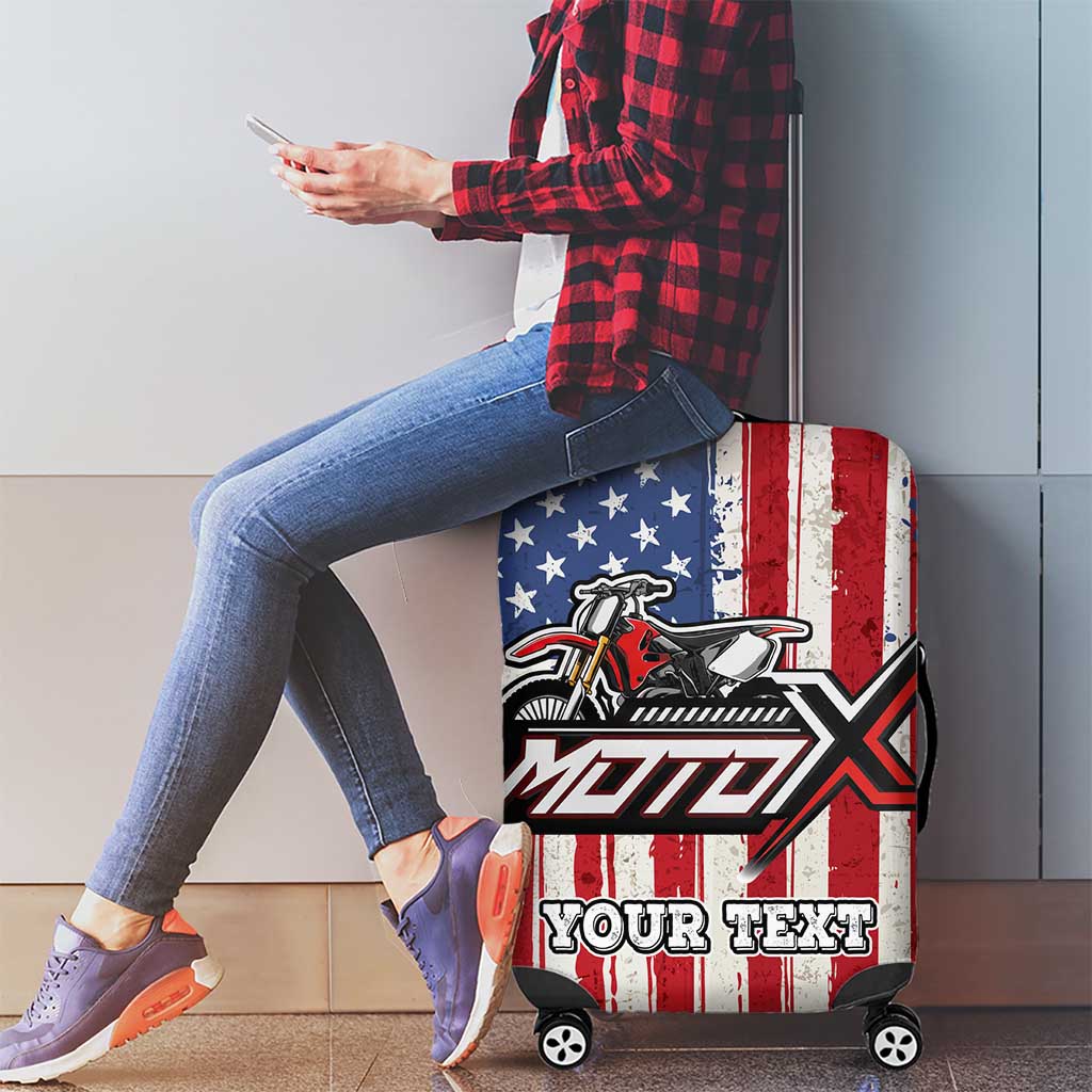 Personalized Motocross Rider Luggage Cover with American Flag and Thin Blue Line Pattern - Wonder Print Shop