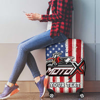 Personalized Motocross Rider Luggage Cover with American Flag and Thin Blue Line Pattern - Wonder Print Shop