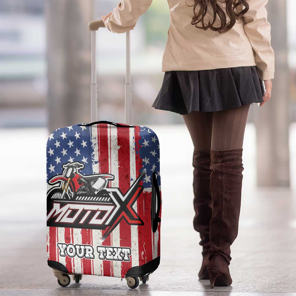 Personalized Motocross Rider Luggage Cover with American Flag and Thin Blue Line Pattern - Wonder Print Shop