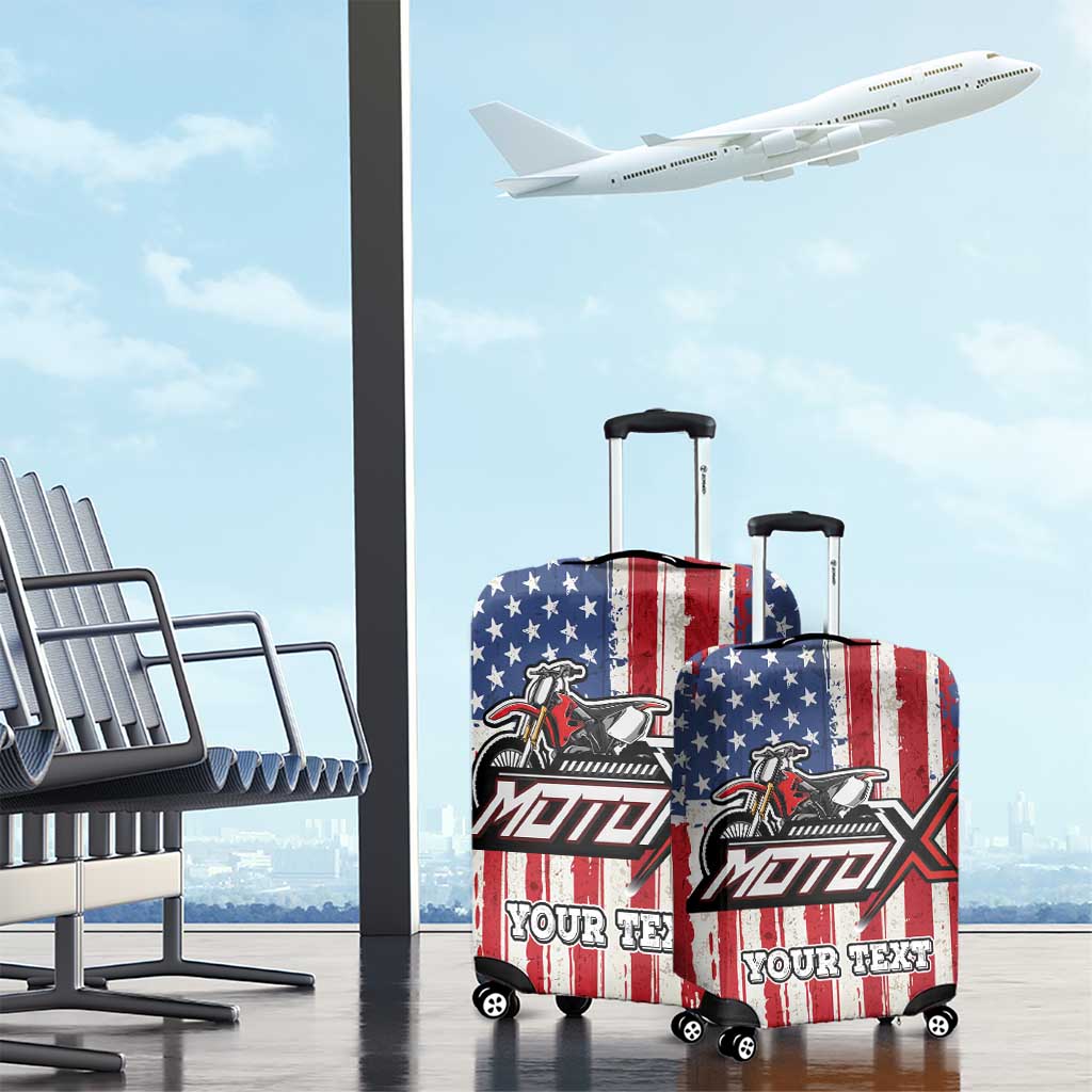 Personalized Motocross Rider Luggage Cover with American Flag and Thin Blue Line Pattern - Wonder Print Shop