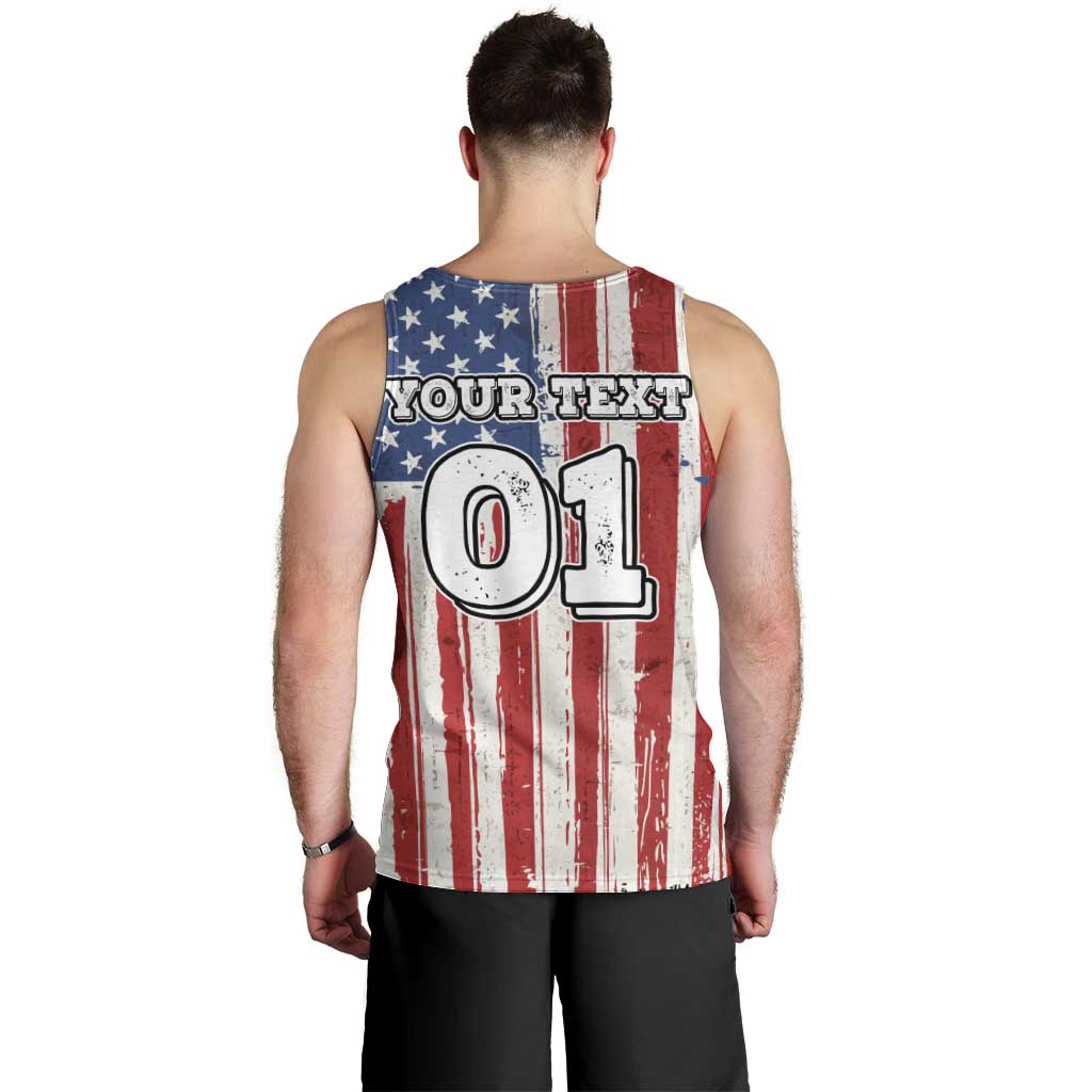 Personalized Motocross Rider Men Tank Top with American Flag and Thin Blue Line Pattern - Wonder Print Shop