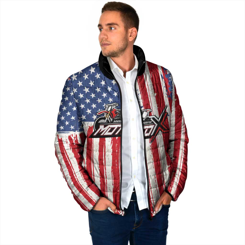 Personalized Motocross Rider Padded Jacket with American Flag and Thin Blue Line Pattern - Wonder Print Shop