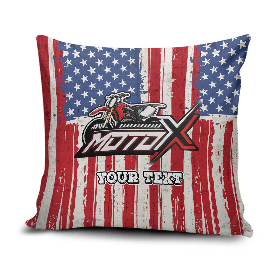 Personalized Motocross Rider Pillow Cover with American Flag and Thin Blue Line Pattern - Wonder Print Shop