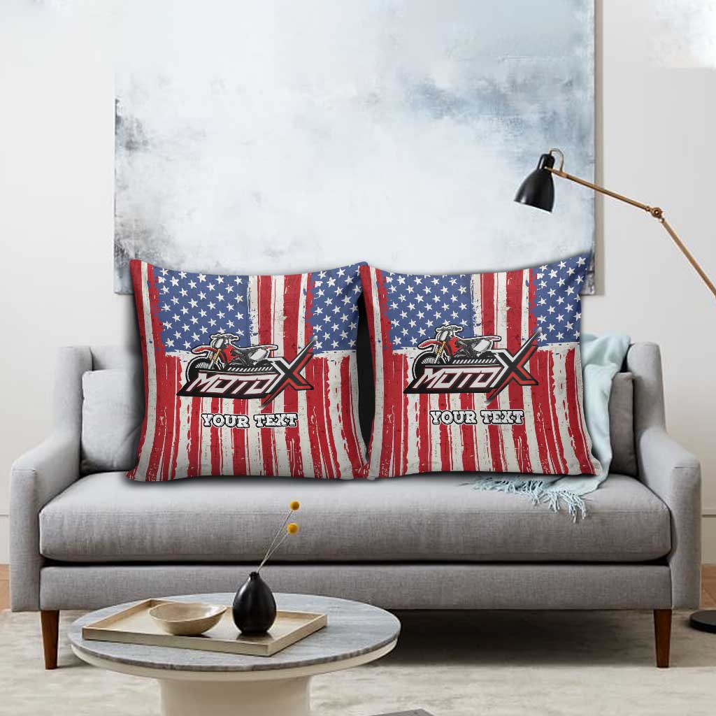 Personalized Motocross Rider Pillow Cover with American Flag and Thin Blue Line Pattern - Wonder Print Shop