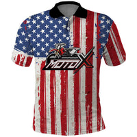 Personalized Motocross Rider Polo Shirt with American Flag and Thin Blue Line Pattern - Wonder Print Shop