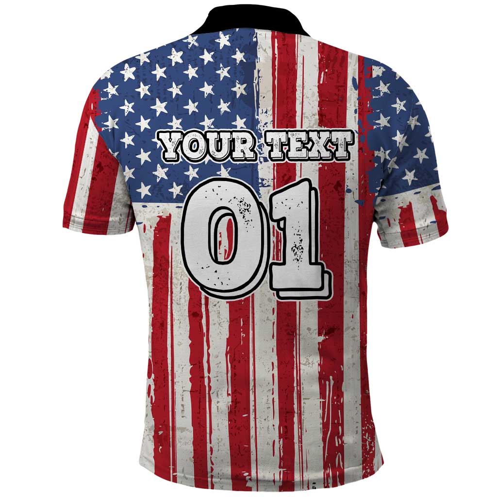 Personalized Motocross Rider Polo Shirt with American Flag and Thin Blue Line Pattern - Wonder Print Shop