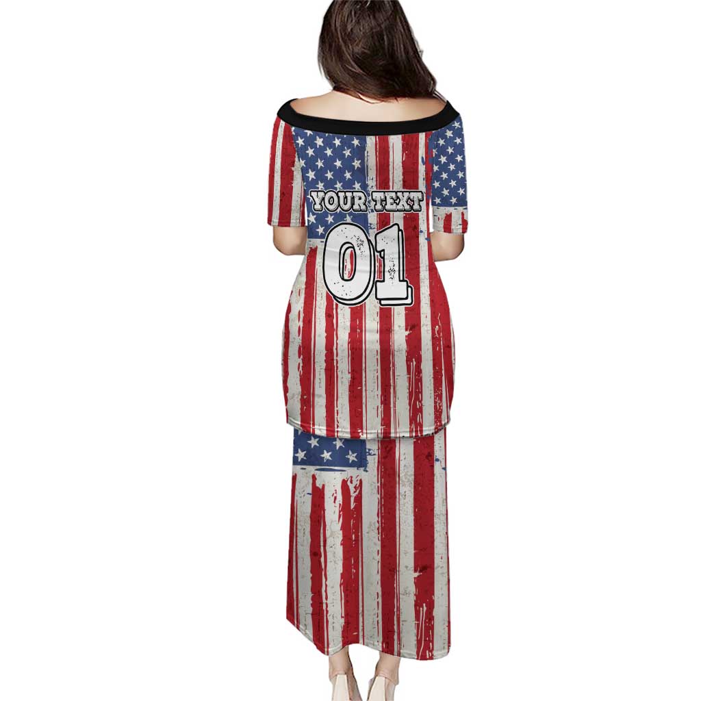 Personalized Motocross Rider Puletasi with American Flag and Thin Blue Line Pattern - Wonder Print Shop